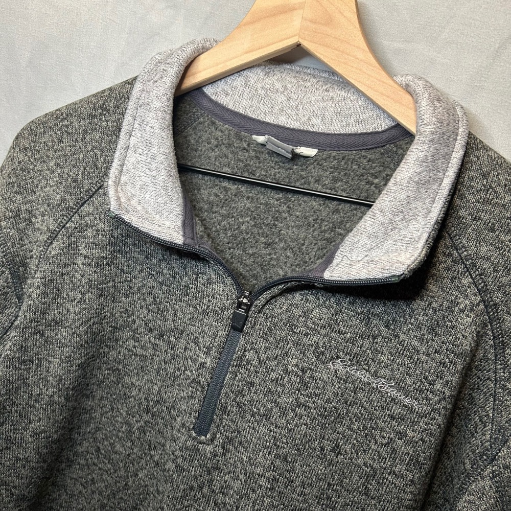 Eddie Bauer Pullover Mens 2XL Charcoal Heather Quarter Zip Fleece Sweater